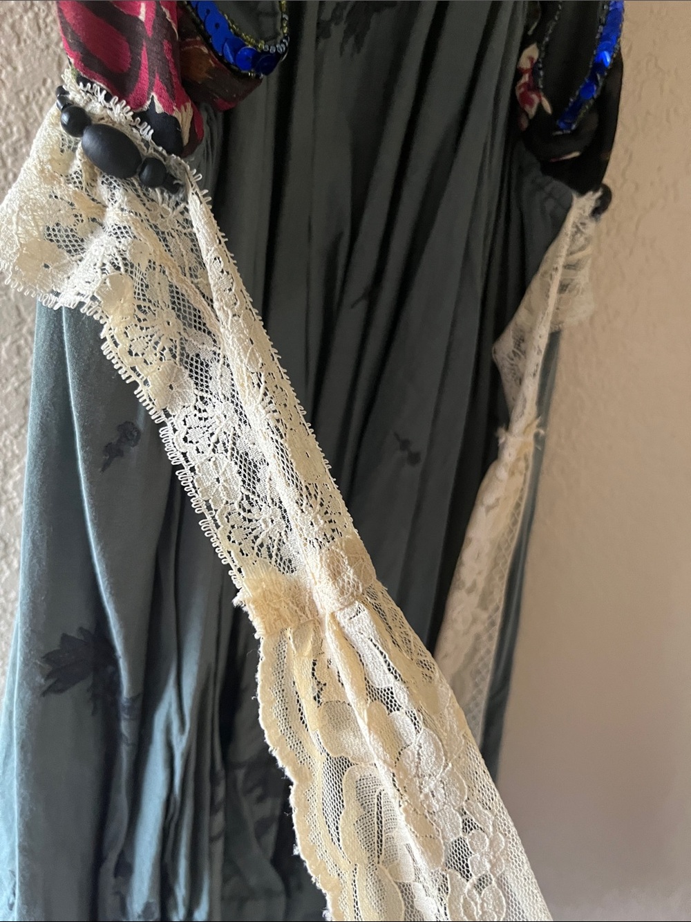 Floral Lace-Trim Spaghetti Strap Dress in Teal - Picture 3 of 3